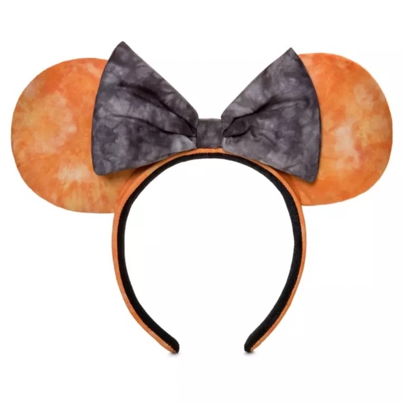 2022 Disney FALL Halloween Orange Black Acid Wash Tie Dye Ears Headband - NEW - Picture 2 of 3